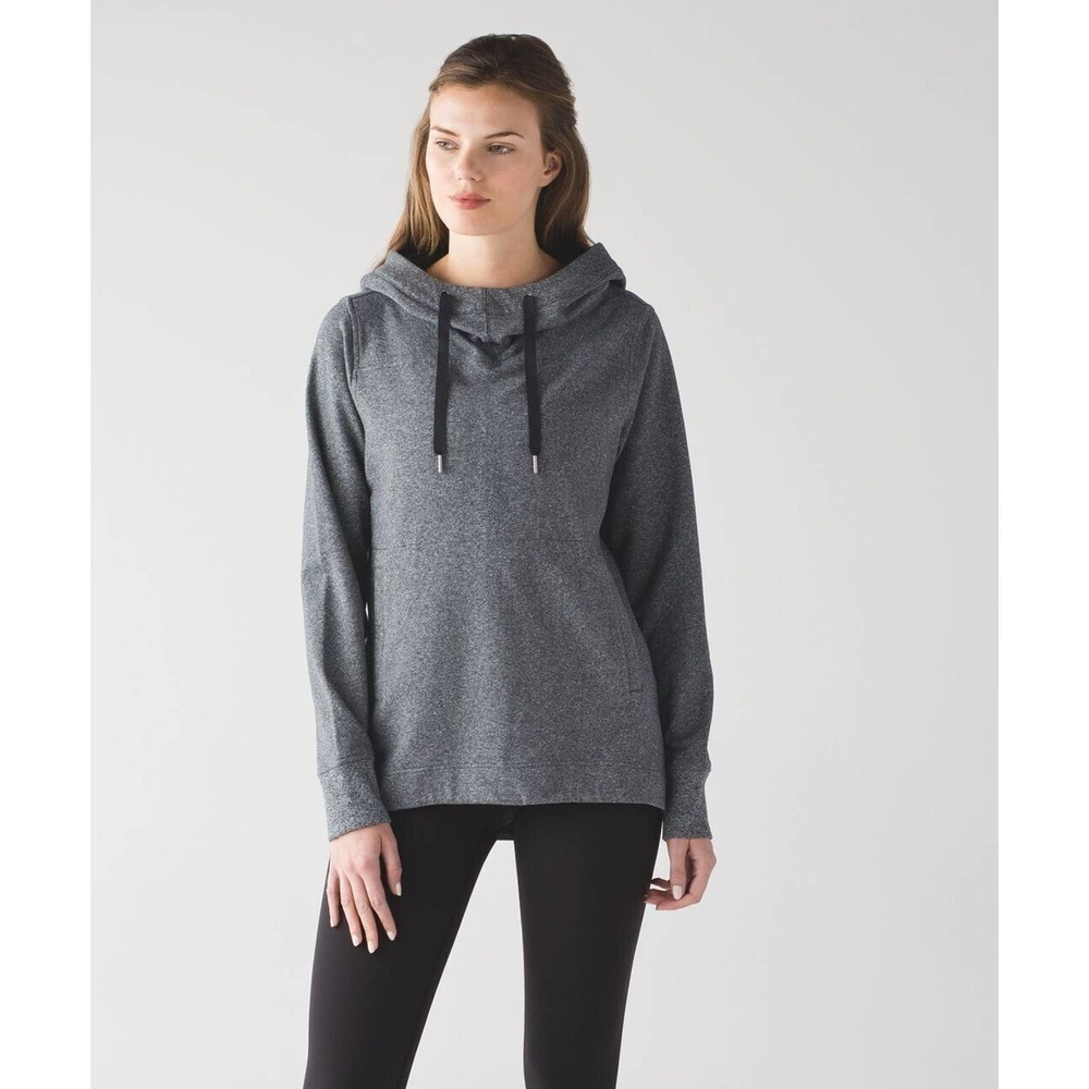 Lululemon Split Pullover Hoodie Women's 6 Heathered Black Gray Stretch Terry